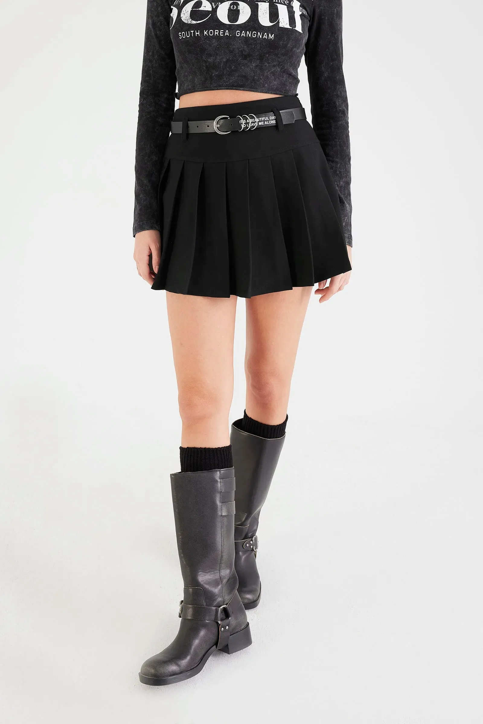 Linen Pleated Mini Skirt