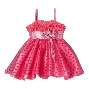 Little Girls Hot Pink Rosette Bodice Heart Print Flowers Attached Dress 0-7