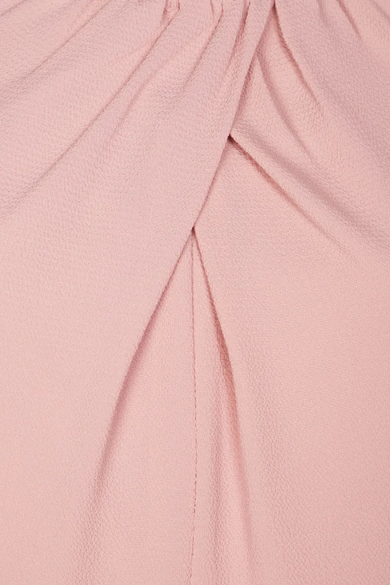 London Times Pleated Scoop Neck Elbow Sleeve Solid Fit & Flare Crepe Dress