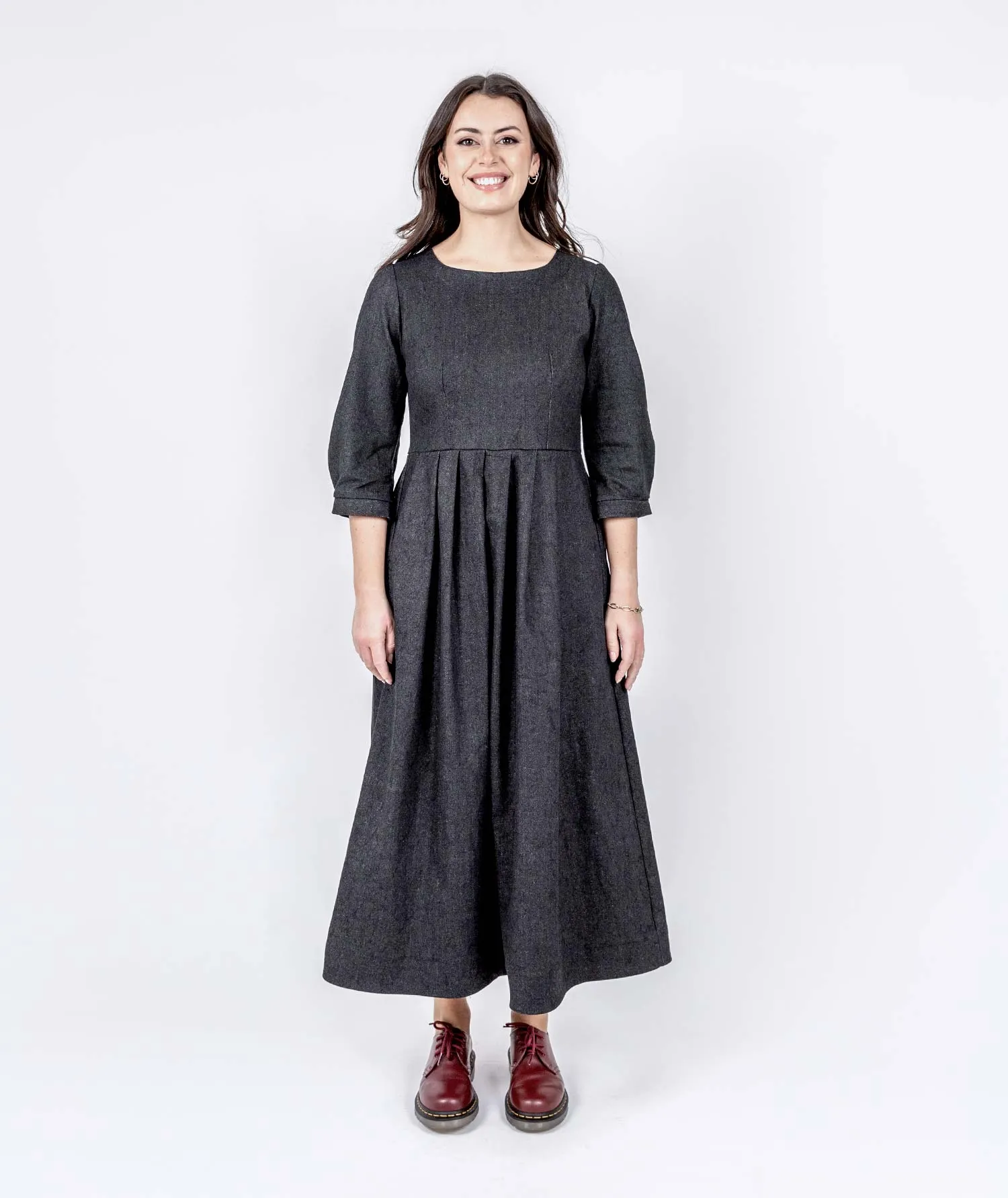 Long Pleated Denim Dress