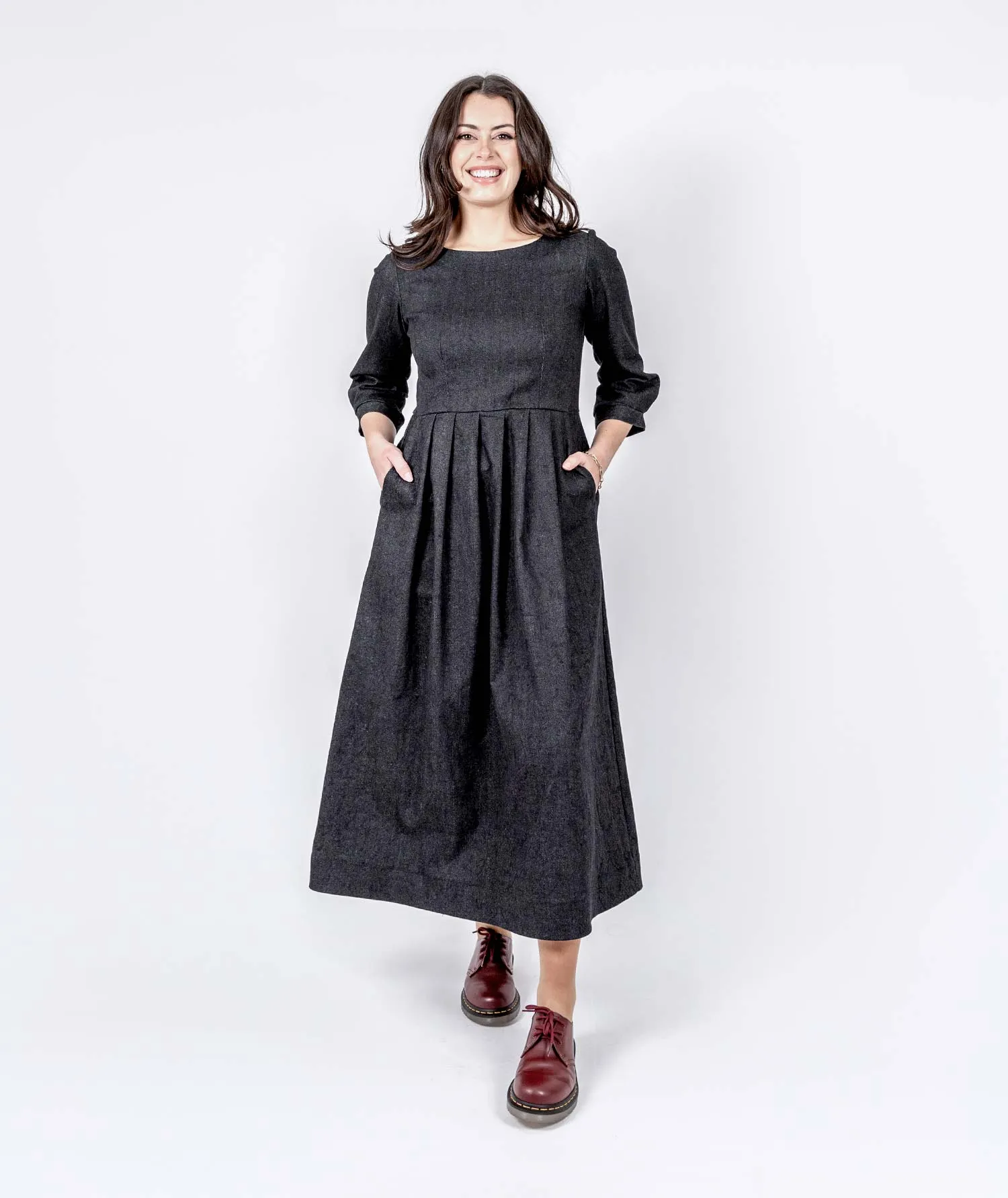 Long Pleated Denim Dress