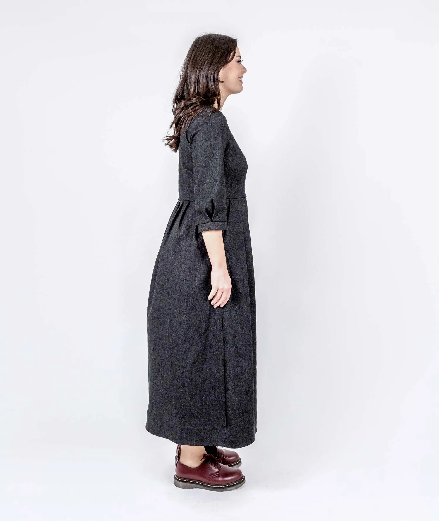 Long Pleated Denim Dress