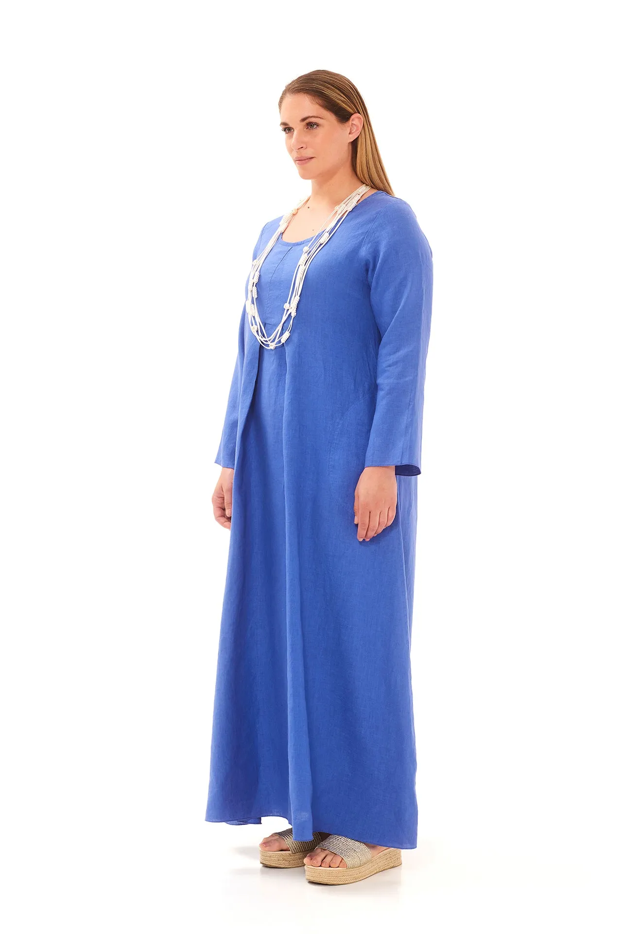 Long Sleeve Linen Maxi Dress Blue