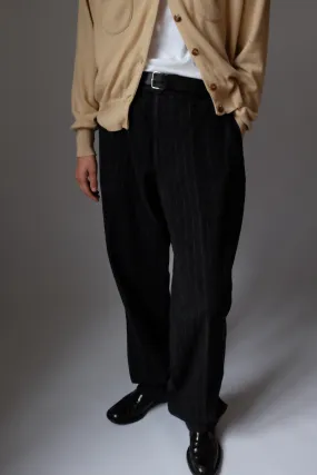 LONG WARM PINSTRIPED ANTHRACITE COTTON PANTS