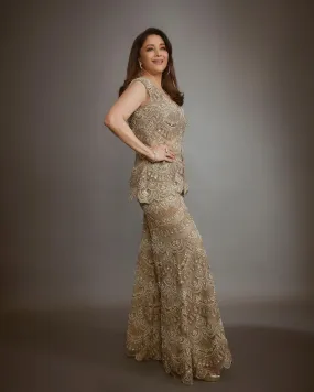 MADHURI DIXIT IN GOLD EMBELLISHED GARARA JACKET SET