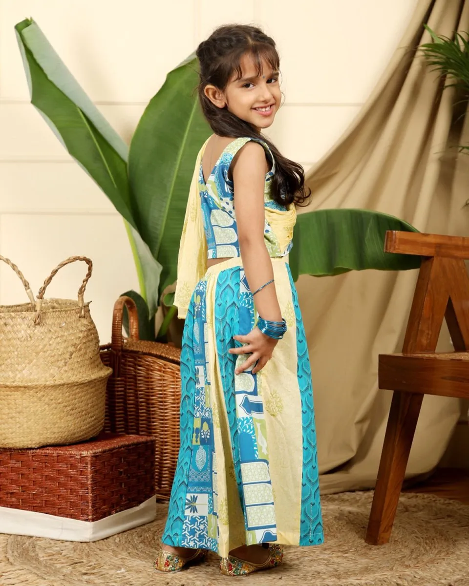 Manara Girls Ethnic Cotton Kali Lehenga Set with Dupatta