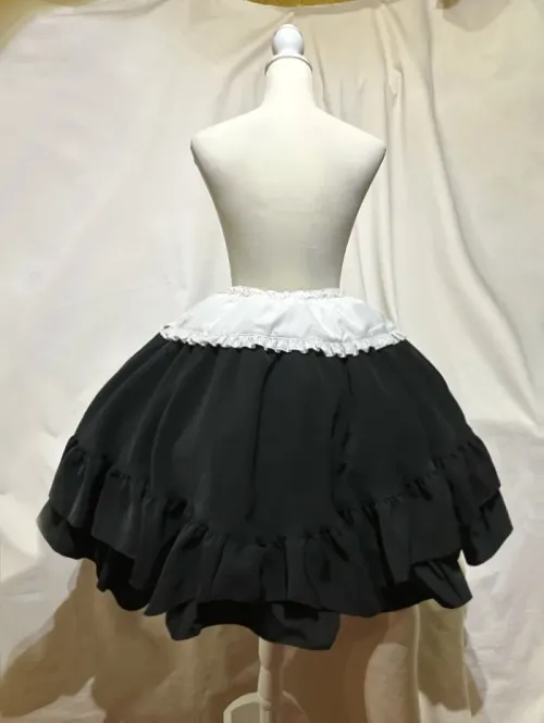 【MARBLE】マーブル　編み上げ巻きフリルスカート：白黒◆L〜LLサイズ◆
