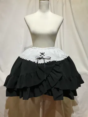 【MARBLE】マーブル　編み上げ巻きフリルスカート：白黒◆L〜LLサイズ◆