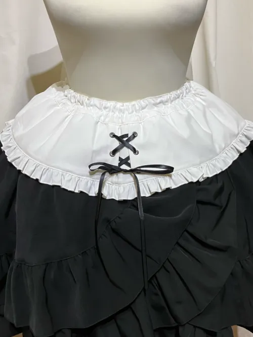 【MARBLE】マーブル　編み上げ巻きフリルスカート：白黒◆L〜LLサイズ◆
