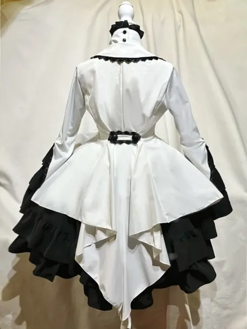 【MARBLE】マーブル　編み上げ巻きフリルスカート：白黒◆L〜LLサイズ◆