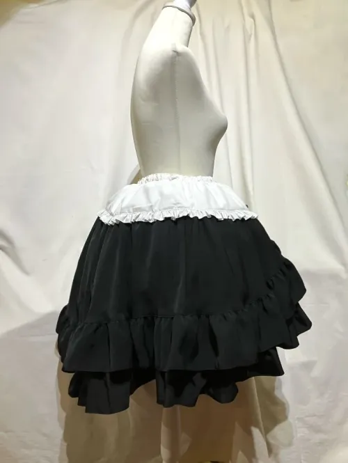 【MARBLE】マーブル　編み上げ巻きフリルスカート：白黒◆L〜LLサイズ◆