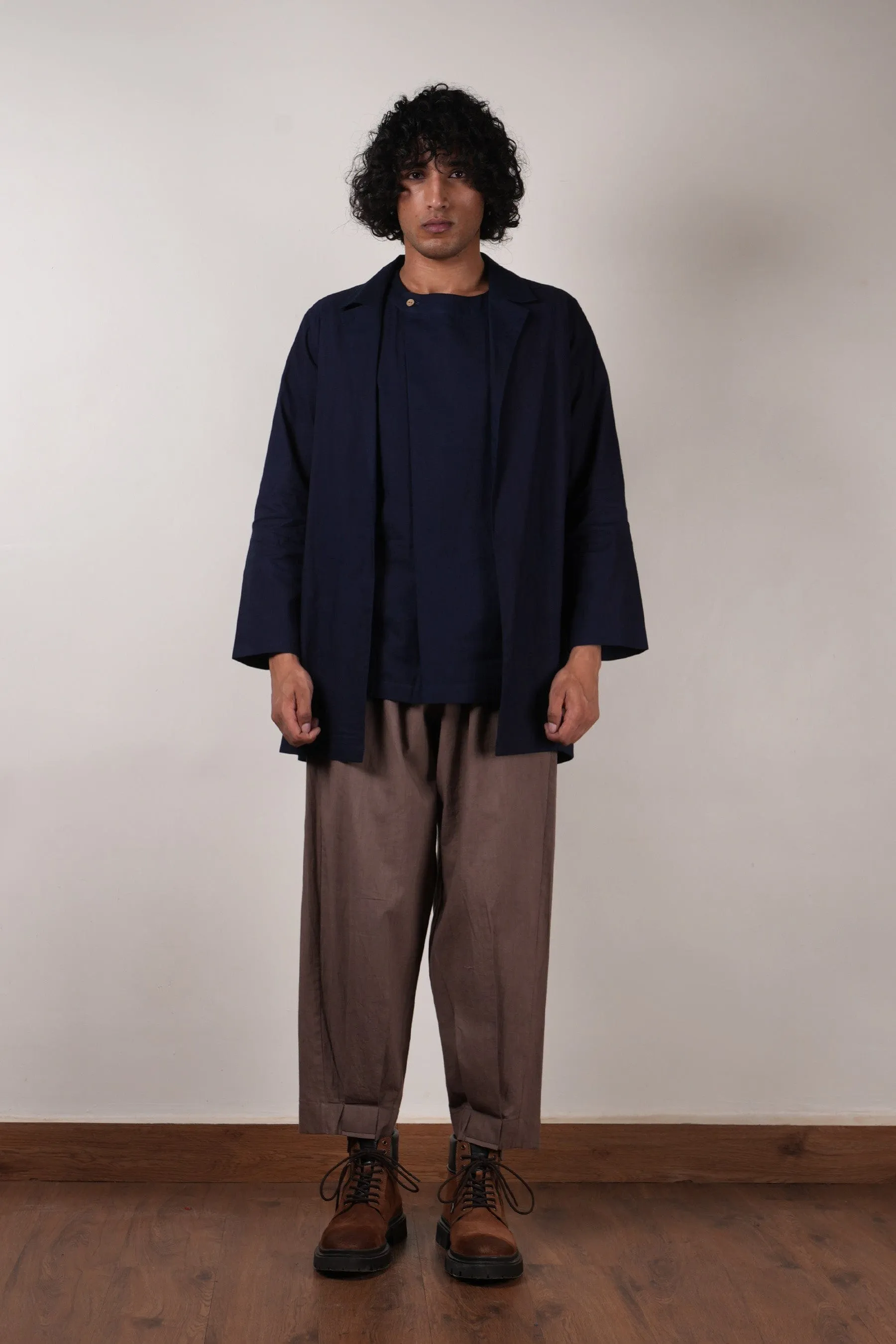 Men's Beige Pleated Trousers