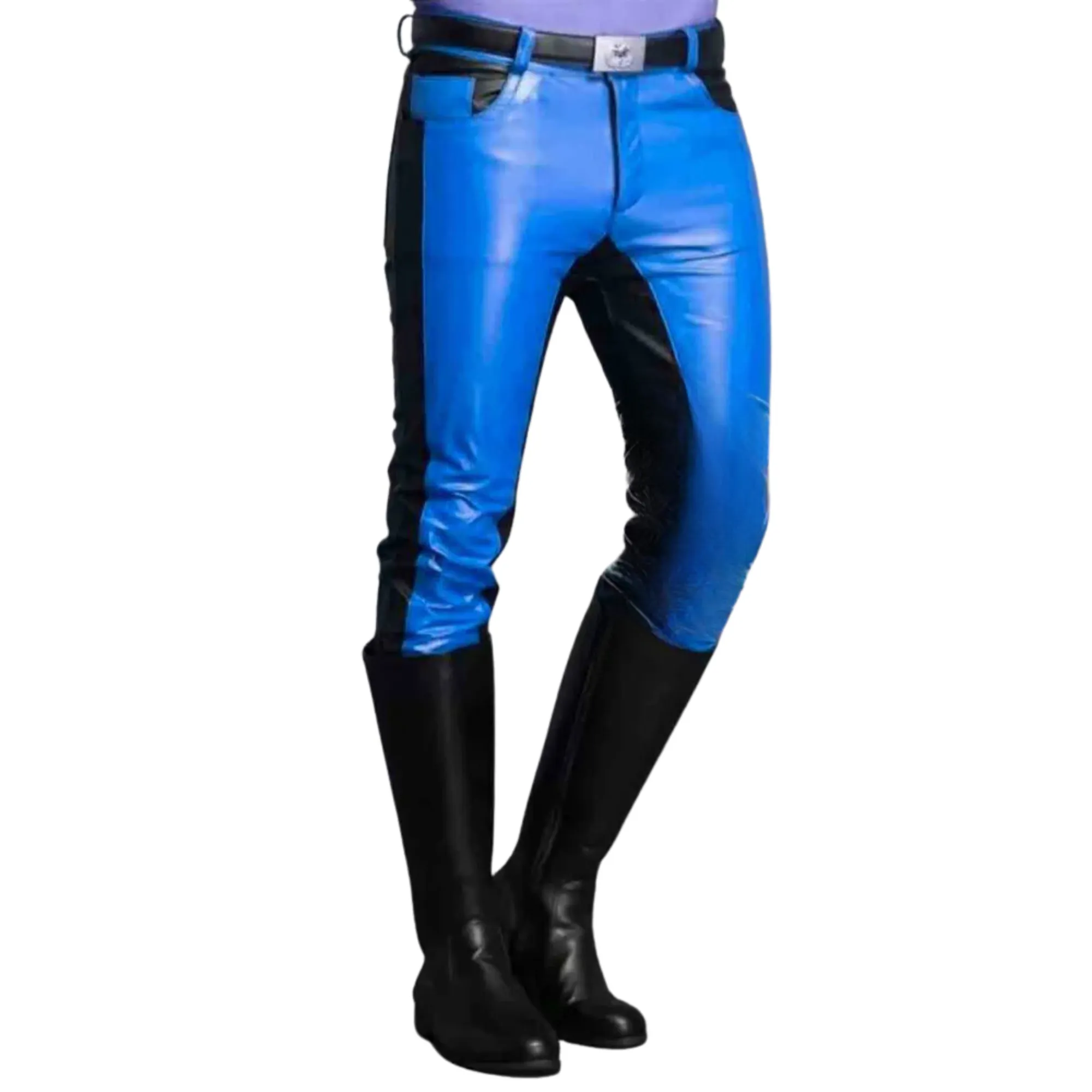 Mens Blue Leather Pants