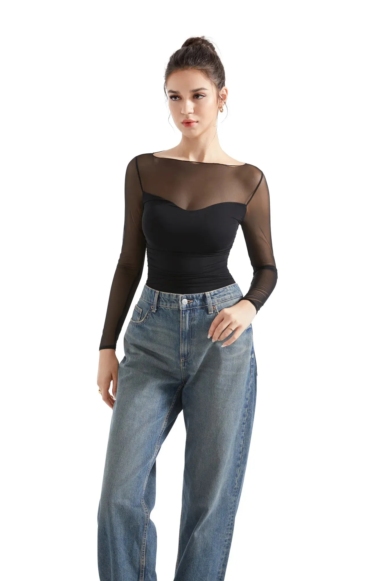 Mesh Boat Neck Shirt - Long Sleeve