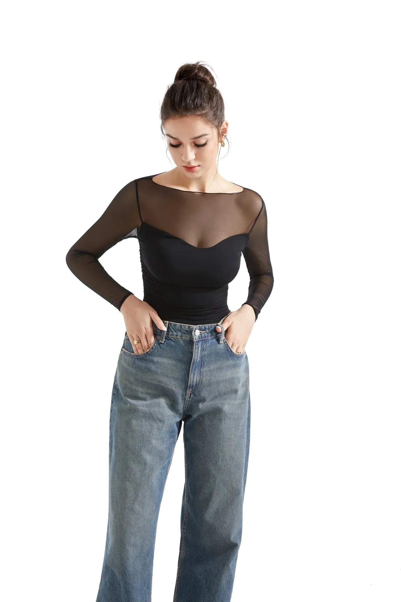 Mesh Boat Neck Shirt - Long Sleeve