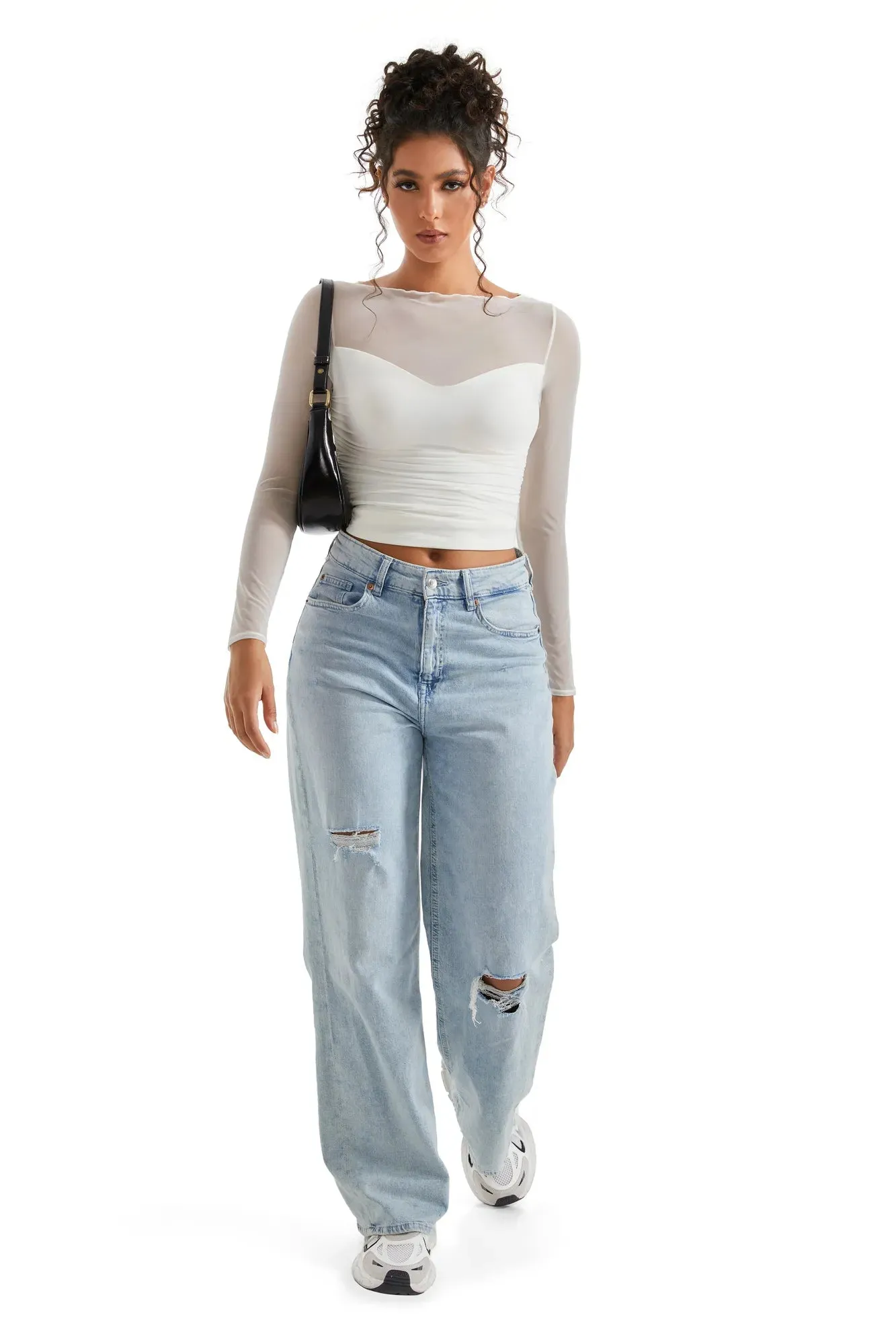 Mesh Boat Neck Shirt - Long Sleeve