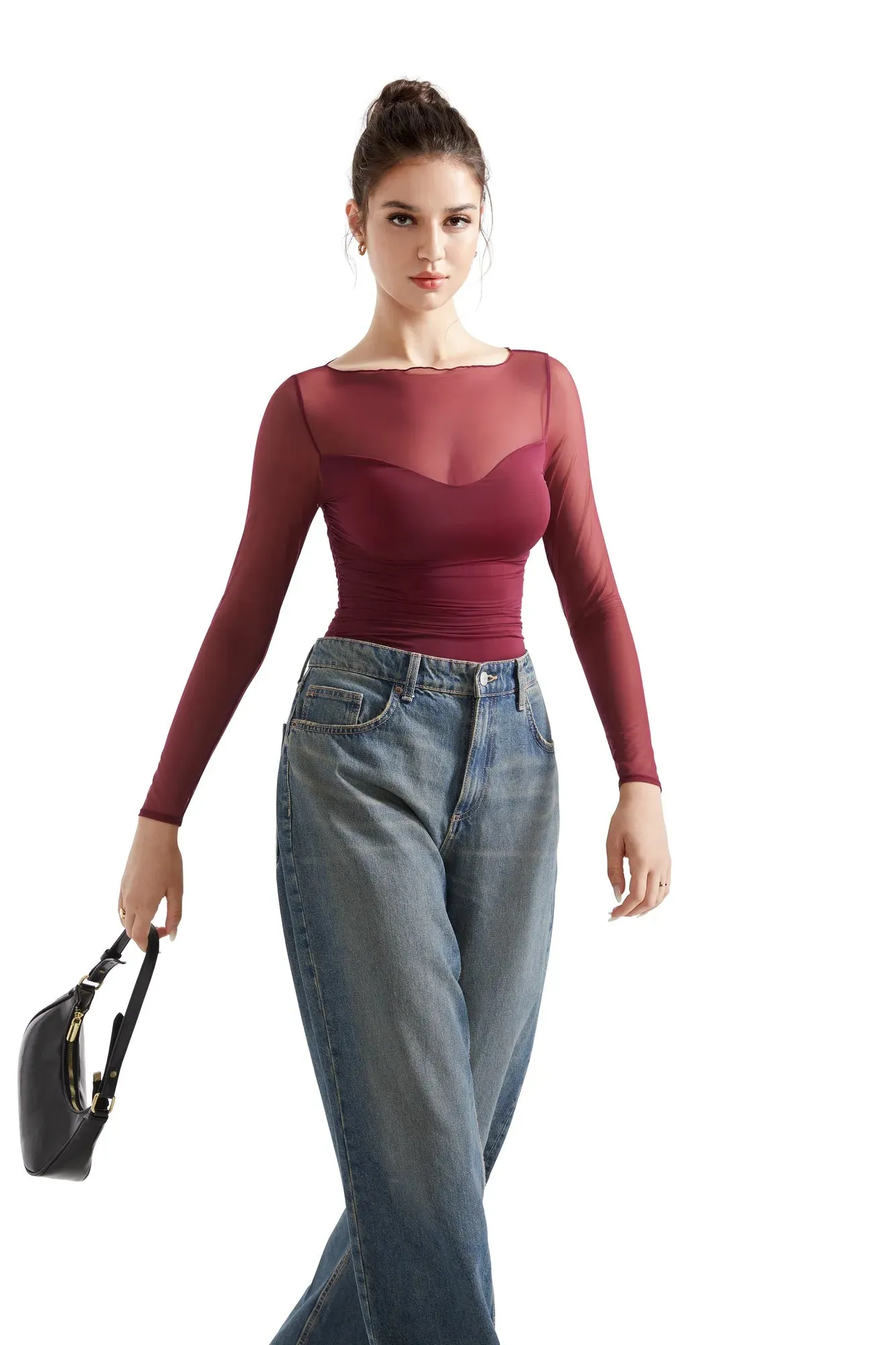 Mesh Boat Neck Shirt - Long Sleeve