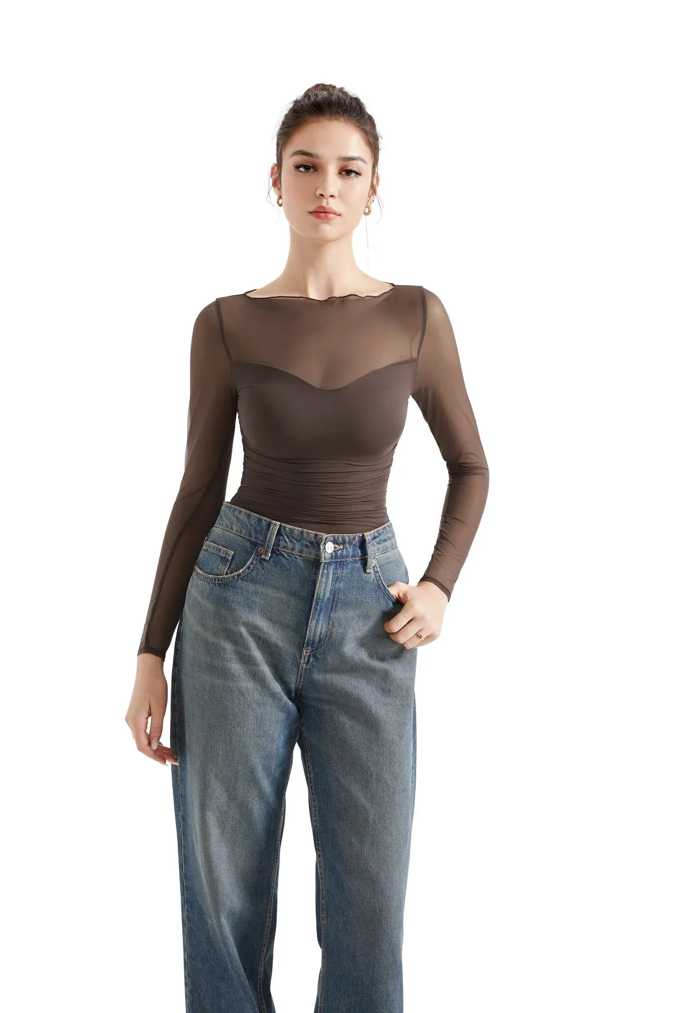Mesh Boat Neck Shirt - Long Sleeve