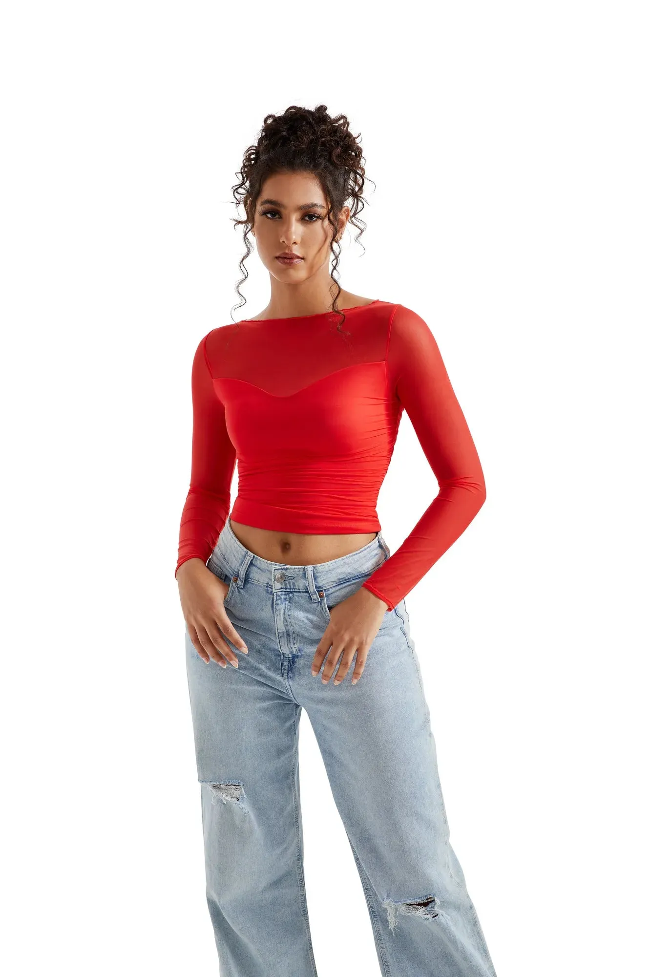 Mesh Boat Neck Shirt - Long Sleeve