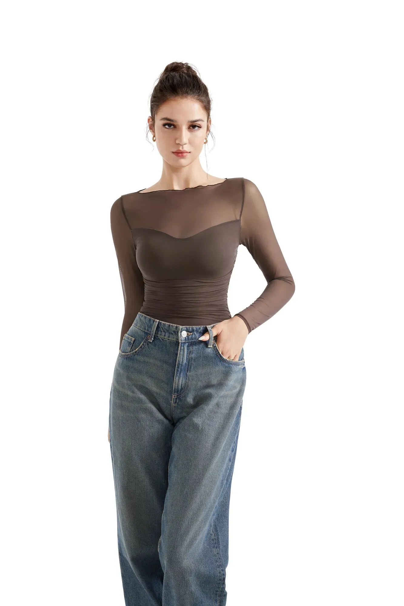 Mesh Boat Neck Shirt - Long Sleeve