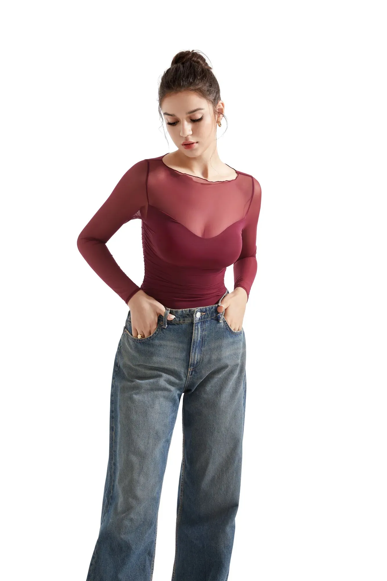 Mesh Boat Neck Shirt - Long Sleeve