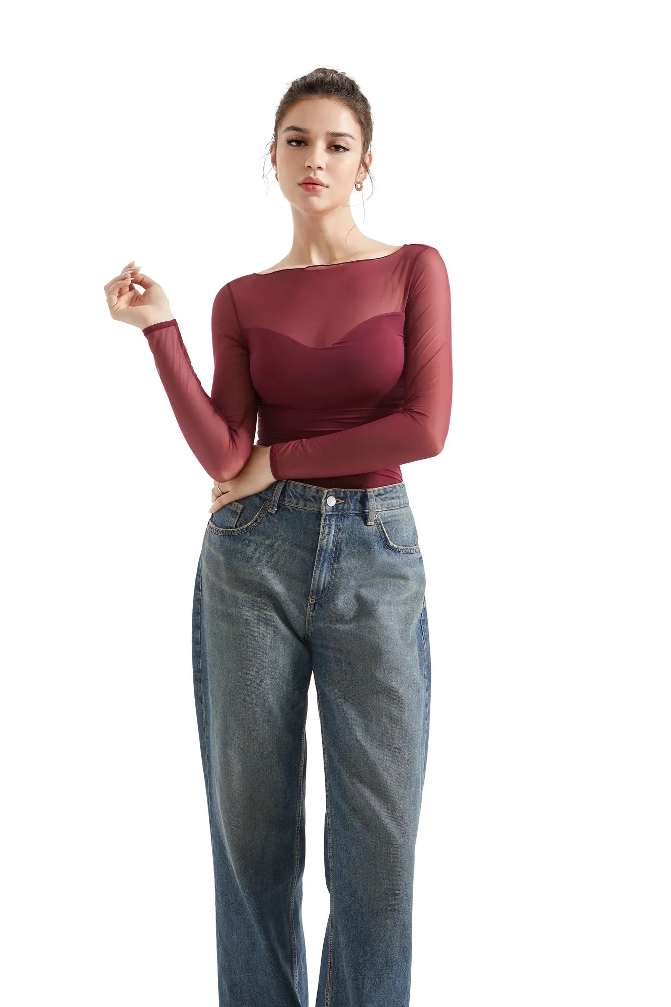 Mesh Boat Neck Shirt - Long Sleeve