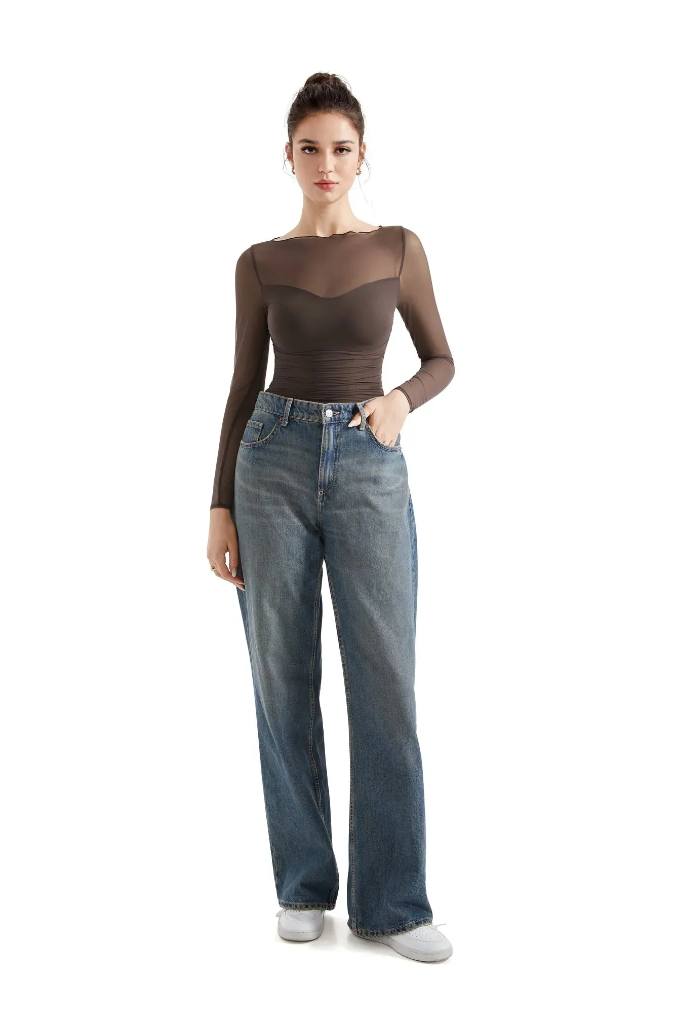 Mesh Boat Neck Shirt - Long Sleeve