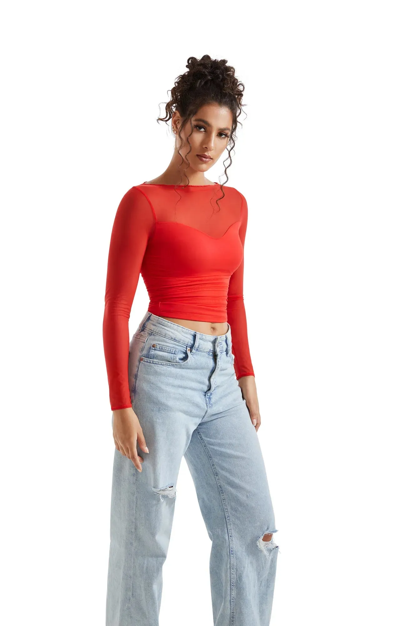 Mesh Boat Neck Shirt - Long Sleeve