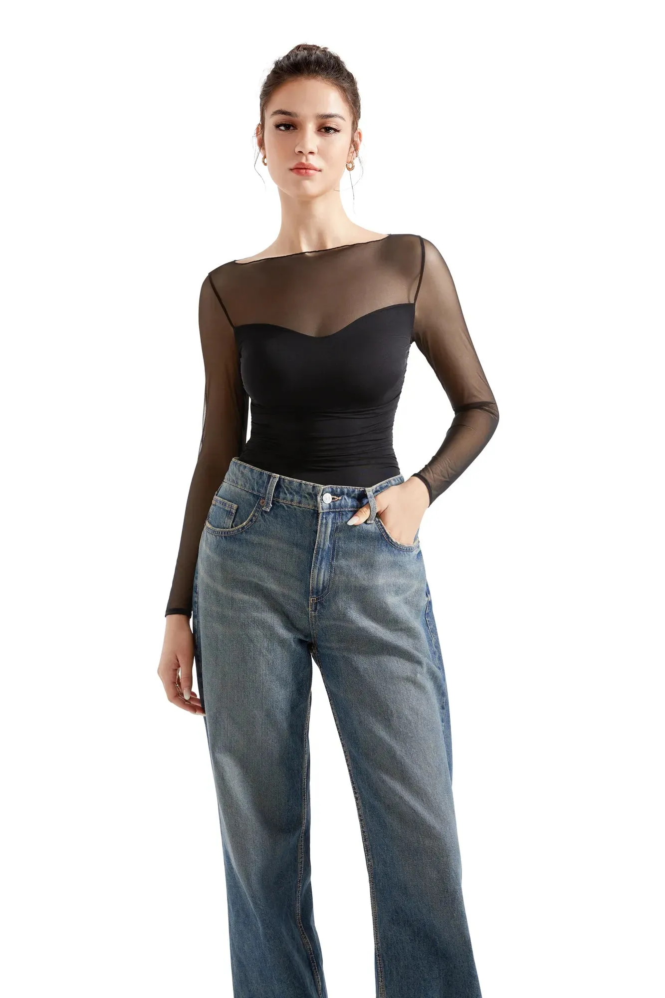 Mesh Boat Neck Shirt - Long Sleeve