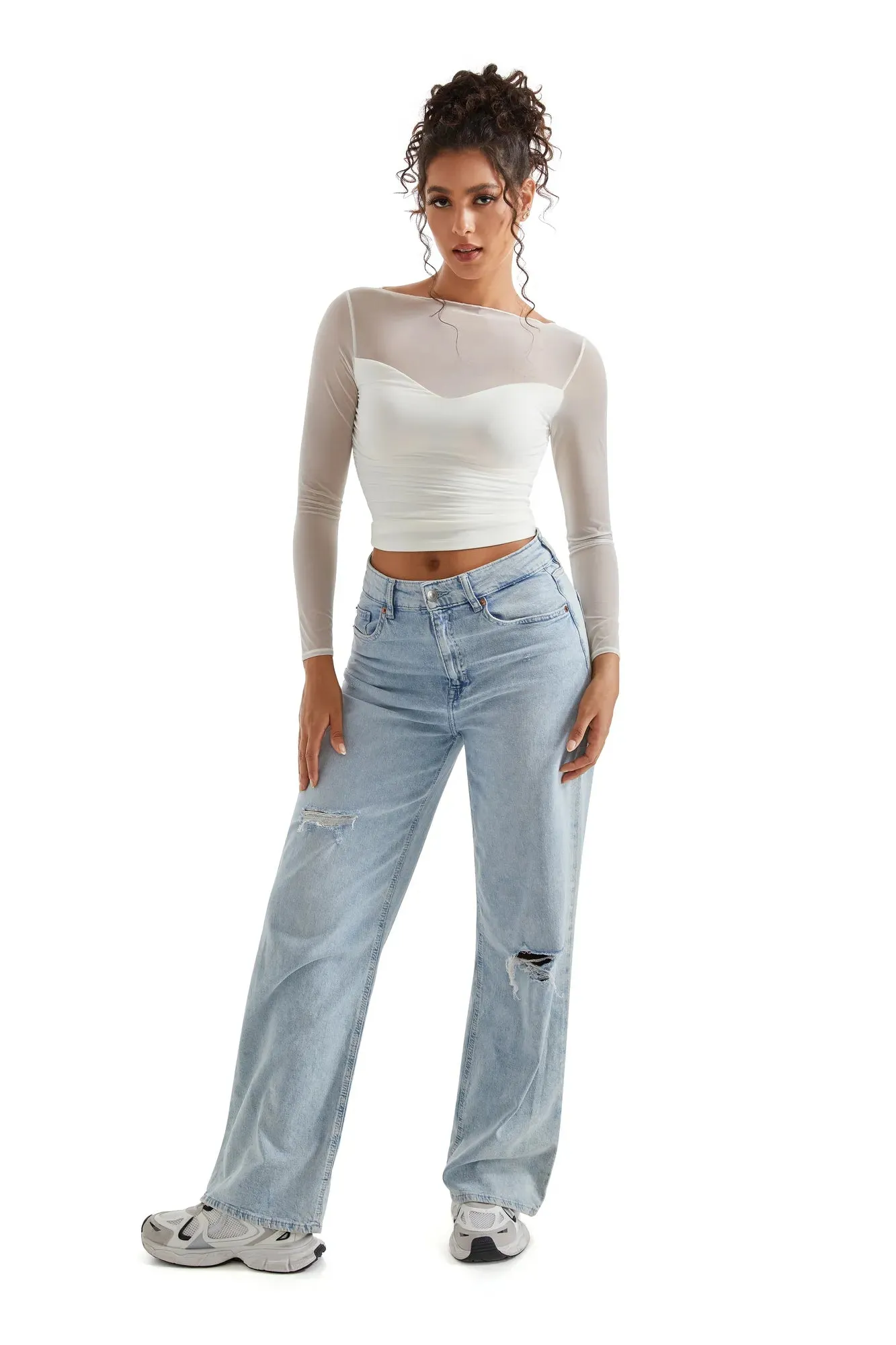 Mesh Boat Neck Shirt - Long Sleeve