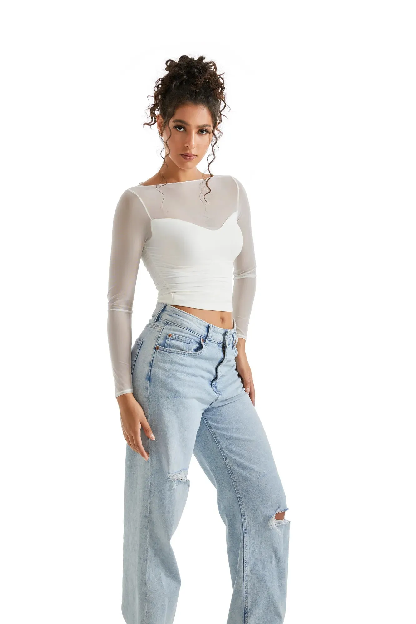 Mesh Boat Neck Shirt - Long Sleeve