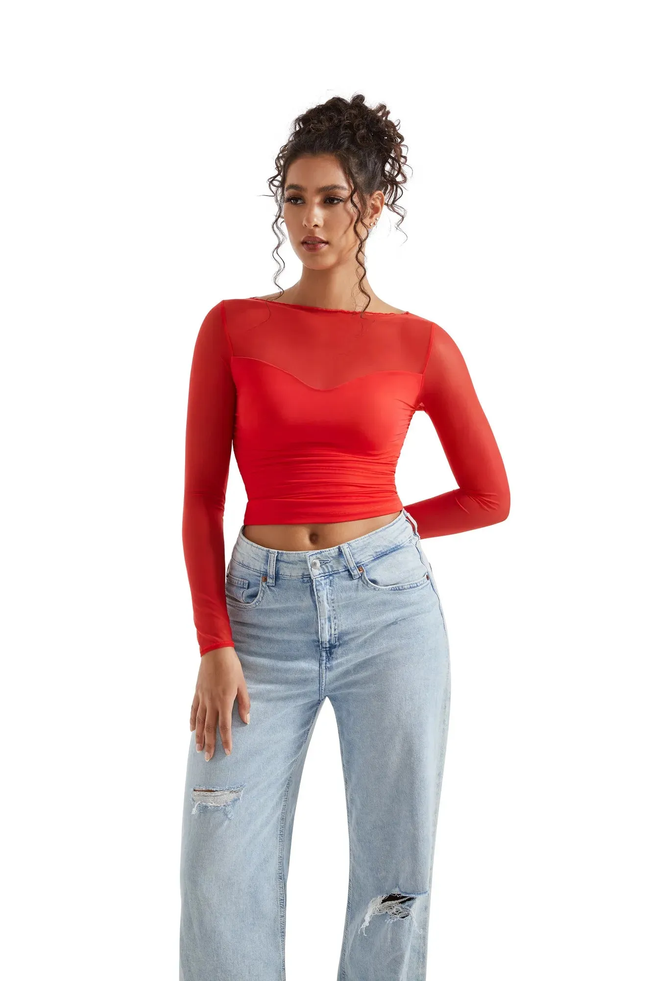 Mesh Boat Neck Shirt - Long Sleeve