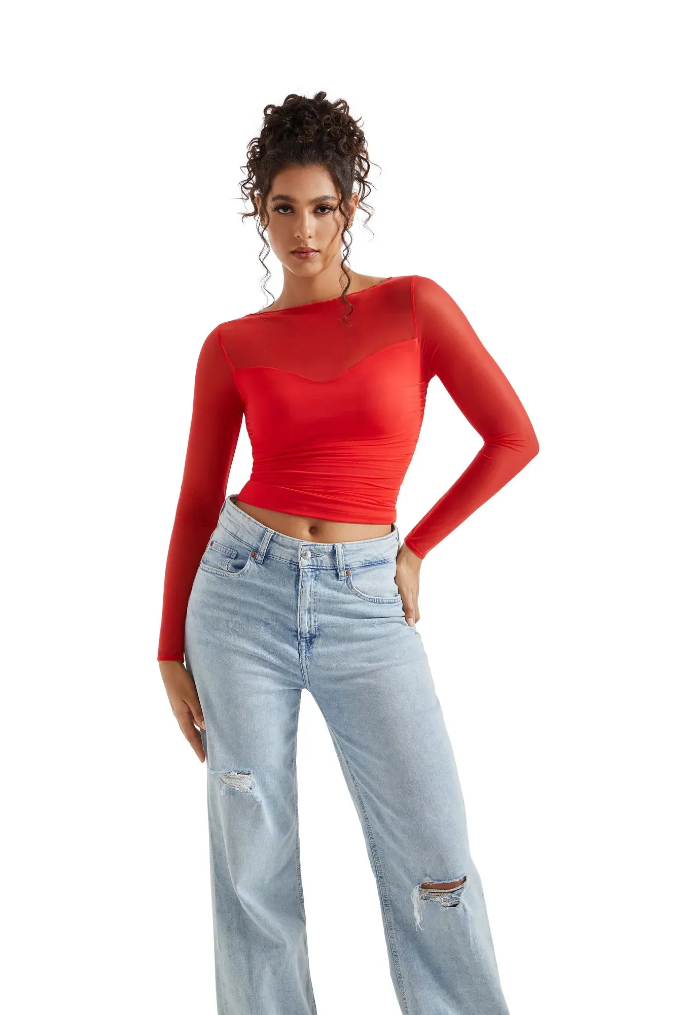 Mesh Boat Neck Shirt - Long Sleeve