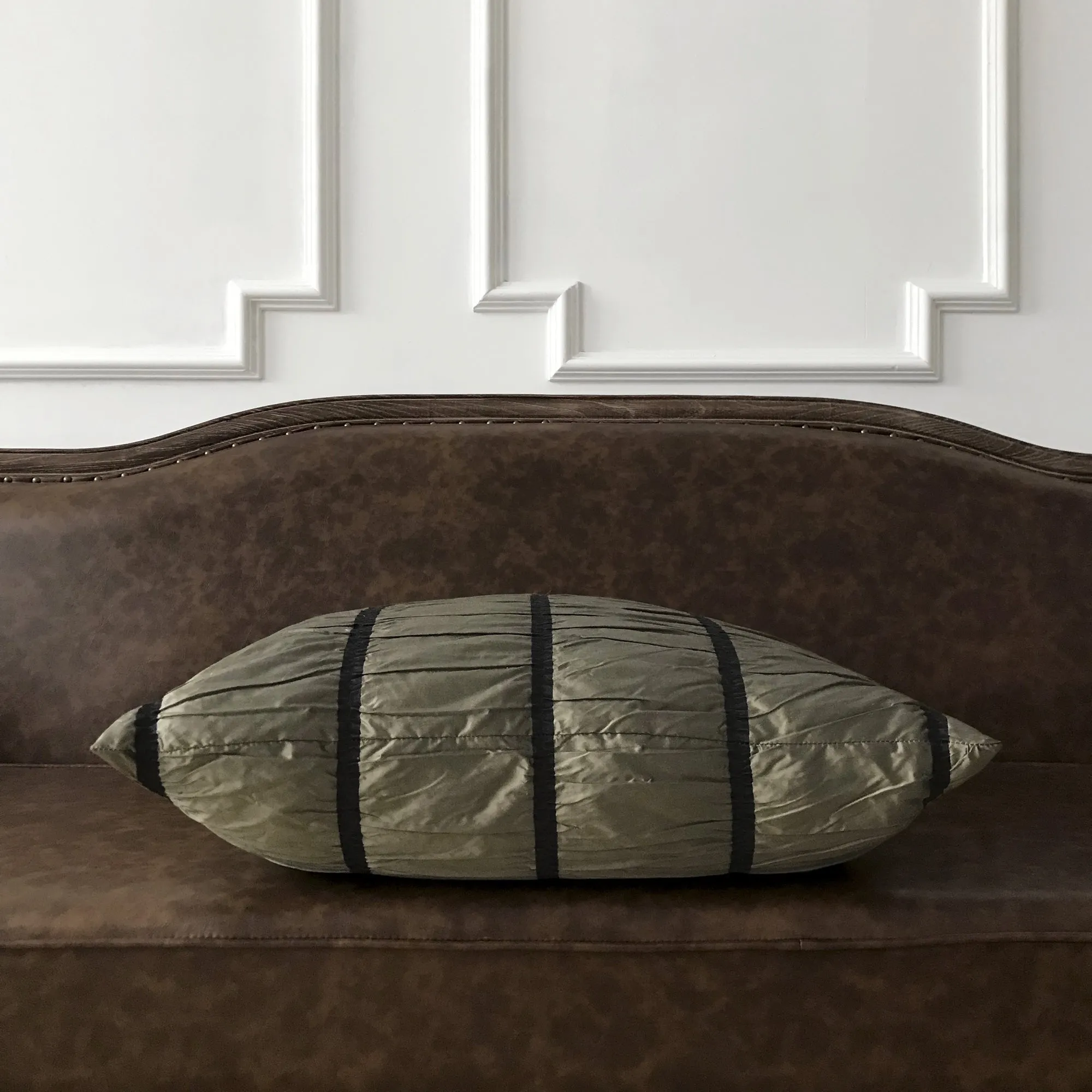 Metallic Bronze Silk Pleated Throw Pillow Cover 24x24