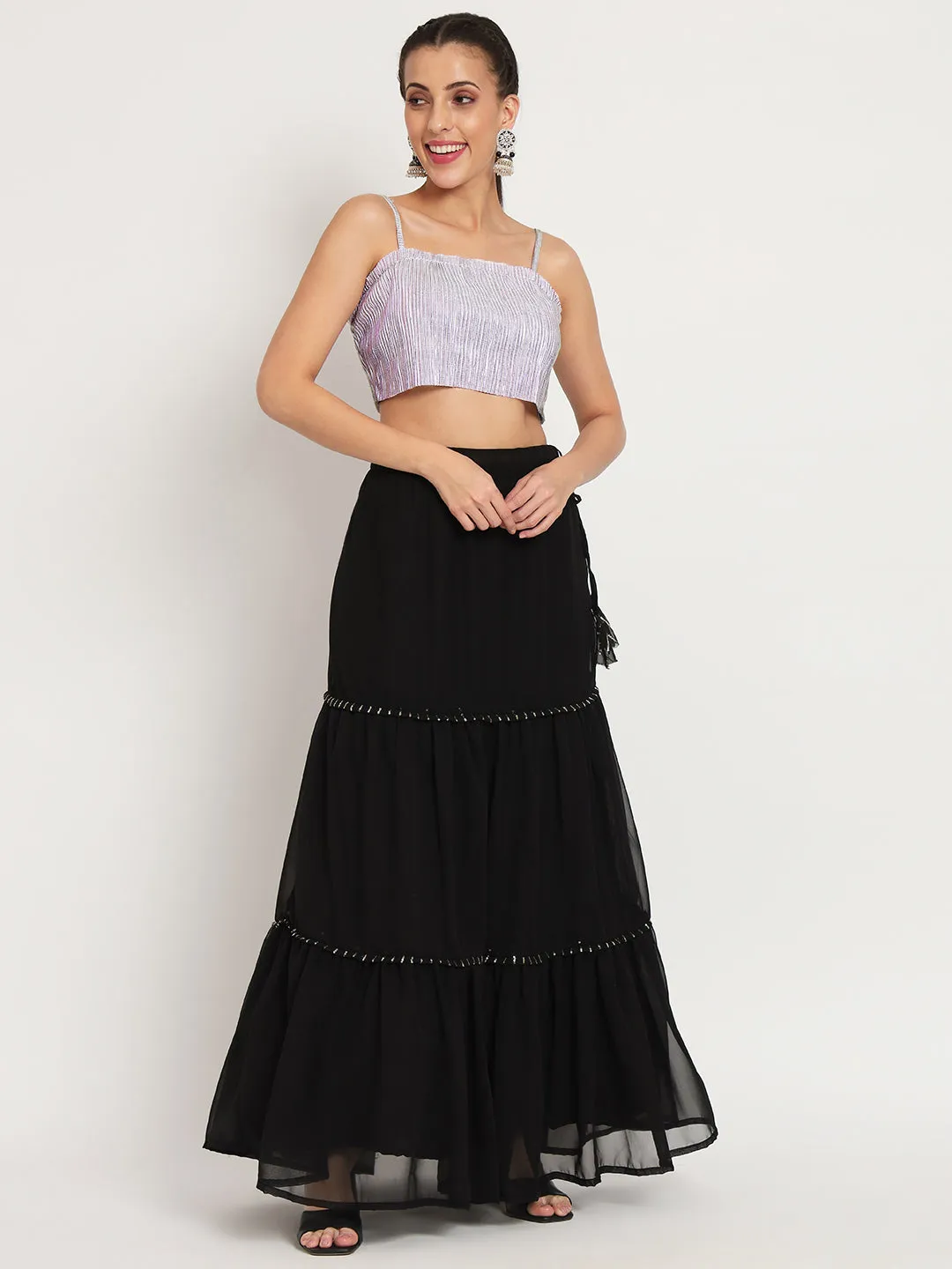 Metallic Pleated Spaghetti Crop Top