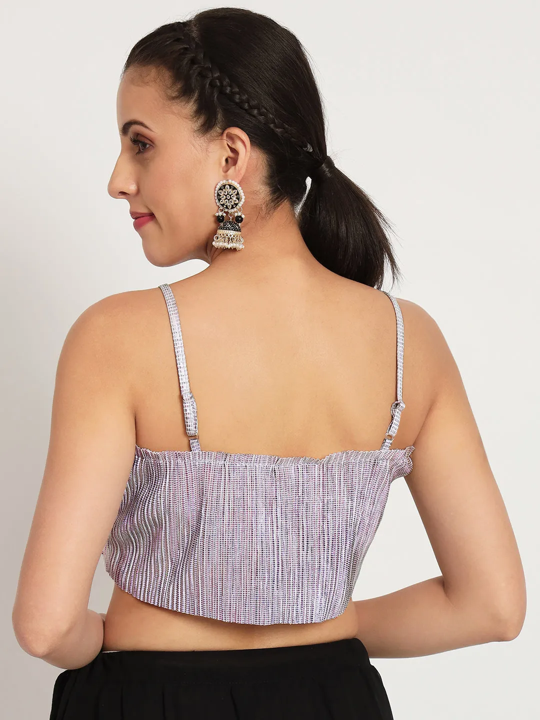 Metallic Pleated Spaghetti Crop Top