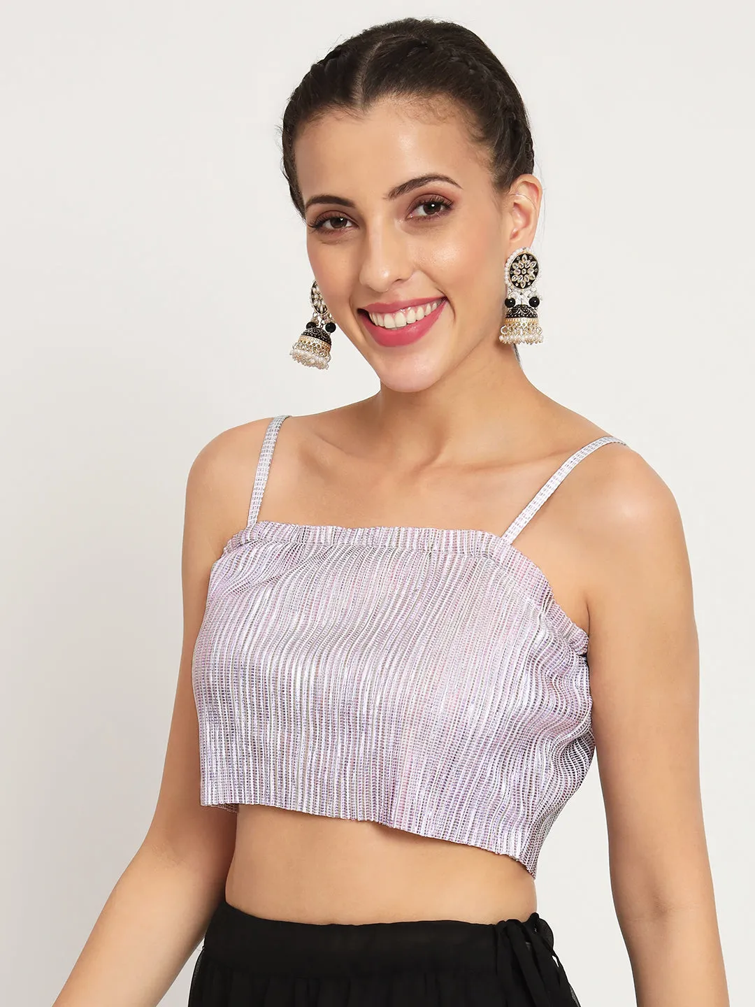 Metallic Pleated Spaghetti Crop Top