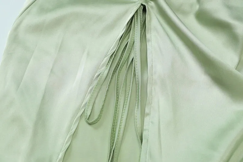Mint Satin Strapless Slit Dress