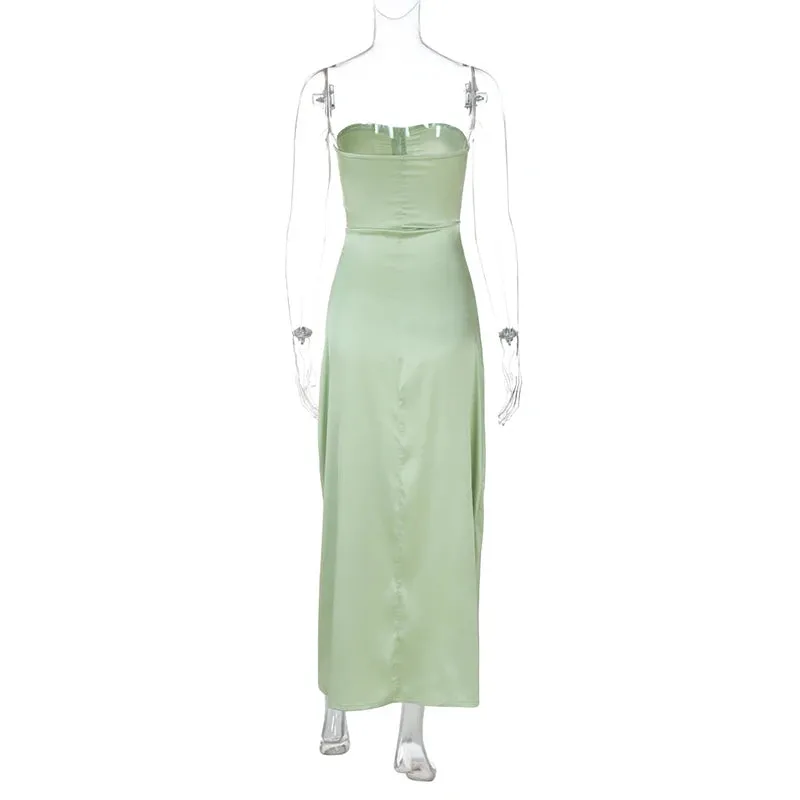 Mint Satin Strapless Slit Dress