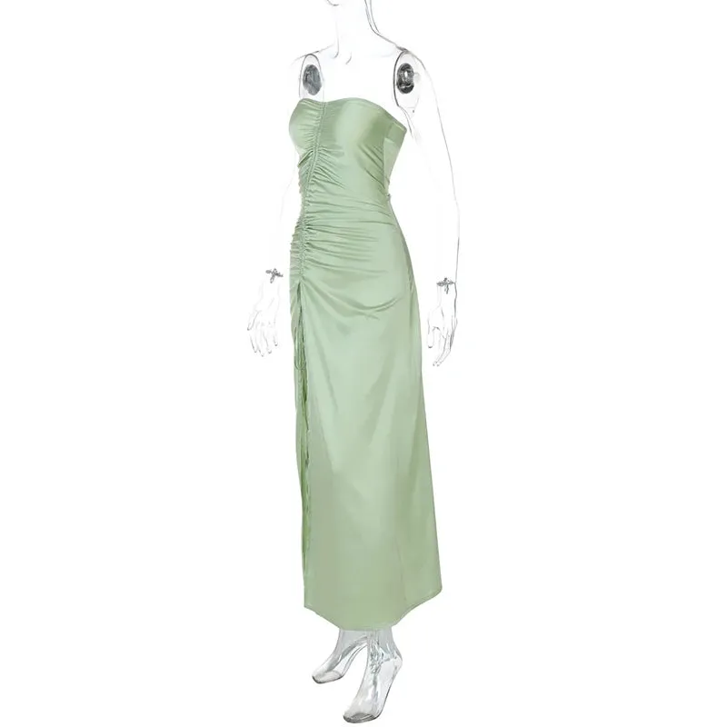 Mint Satin Strapless Slit Dress