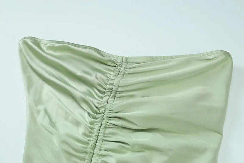 Mint Satin Strapless Slit Dress