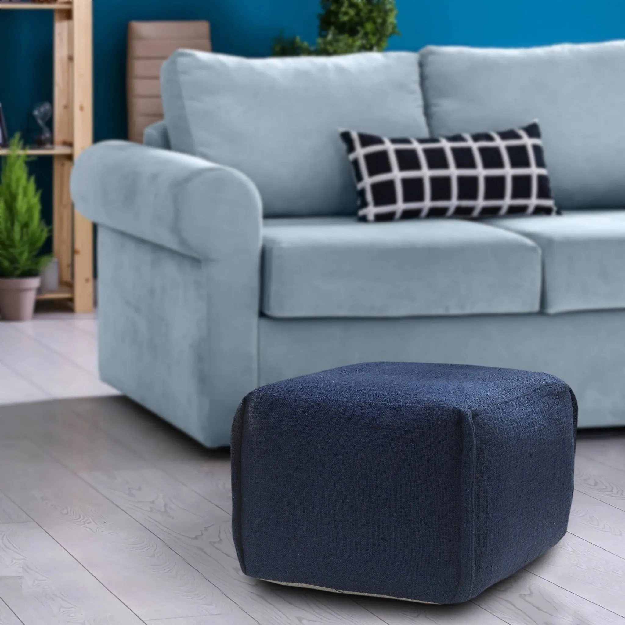 Natural Lr34033 Navy Pouf