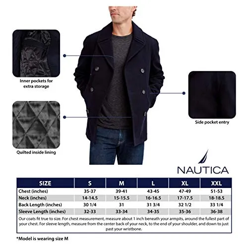 Nautica Men's Classic Double Breasted Peacoat, Black, Small