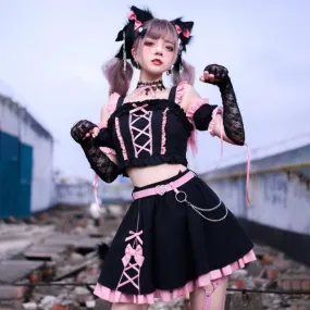 Neko     Top and Bottom Set with Optional Accessories Kawaii Academia Y2K Cottagecore Coquette Fairycore Dollette Princesscore Bottoms