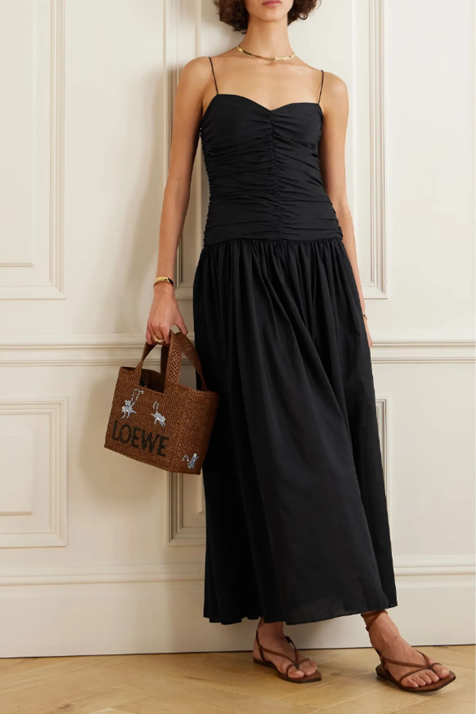   NET SUSTAIN Gathered Pleated Organic Cotton and Silk-Blend Midi Dress