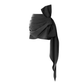 Neutral Pleated Side Bow Mini Skirt