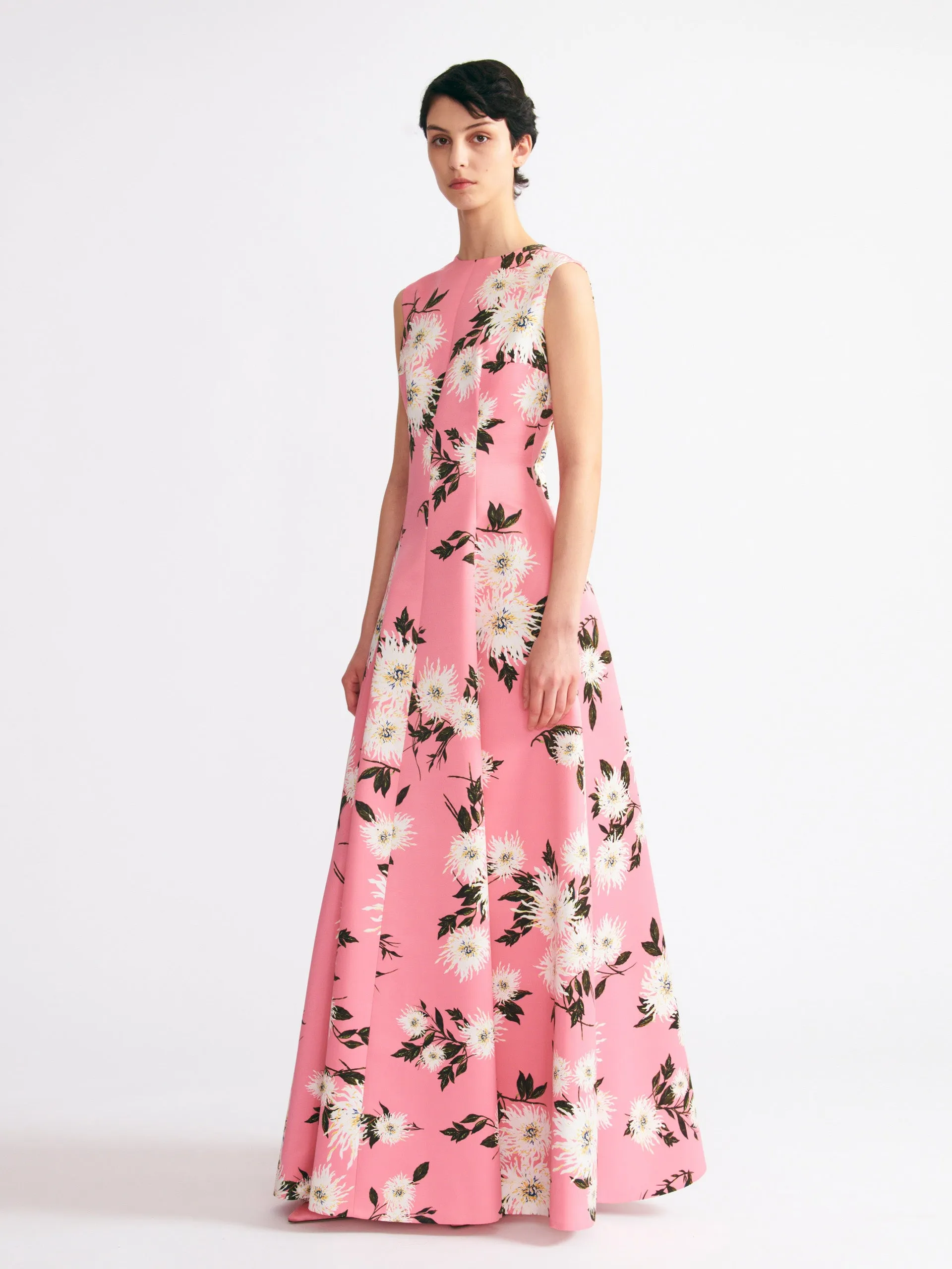 Nodin gown in pink dahlia floral print taffeta faille