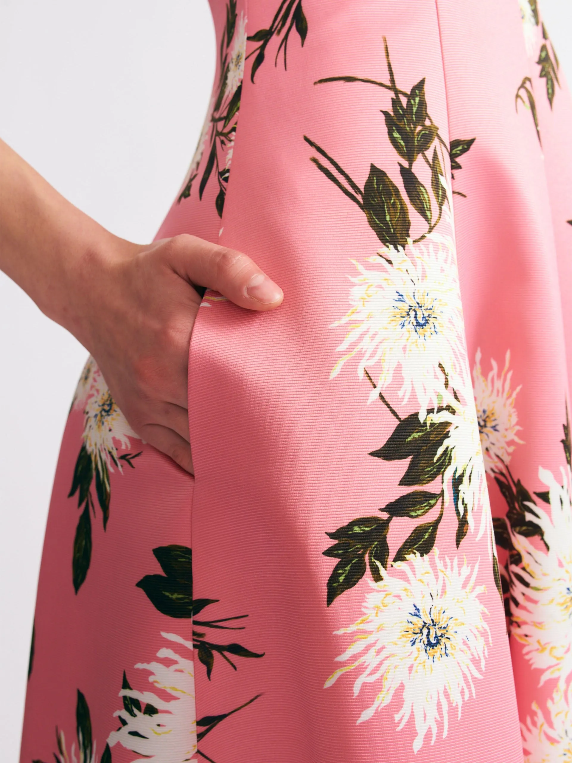Nodin gown in pink dahlia floral print taffeta faille