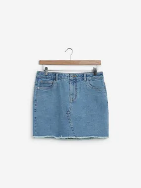Nuon Blue Frayed Denim Skirt