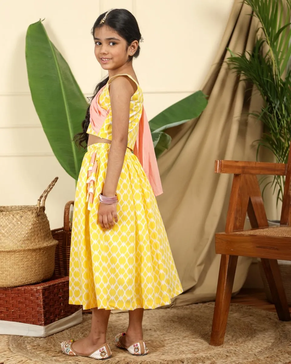 Nur Girls Hand-Block Printed Cotton Ethnic Lehenga Set